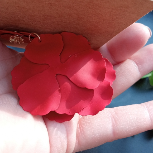Matte Red Floral Earrings - Picture 3 of 9
